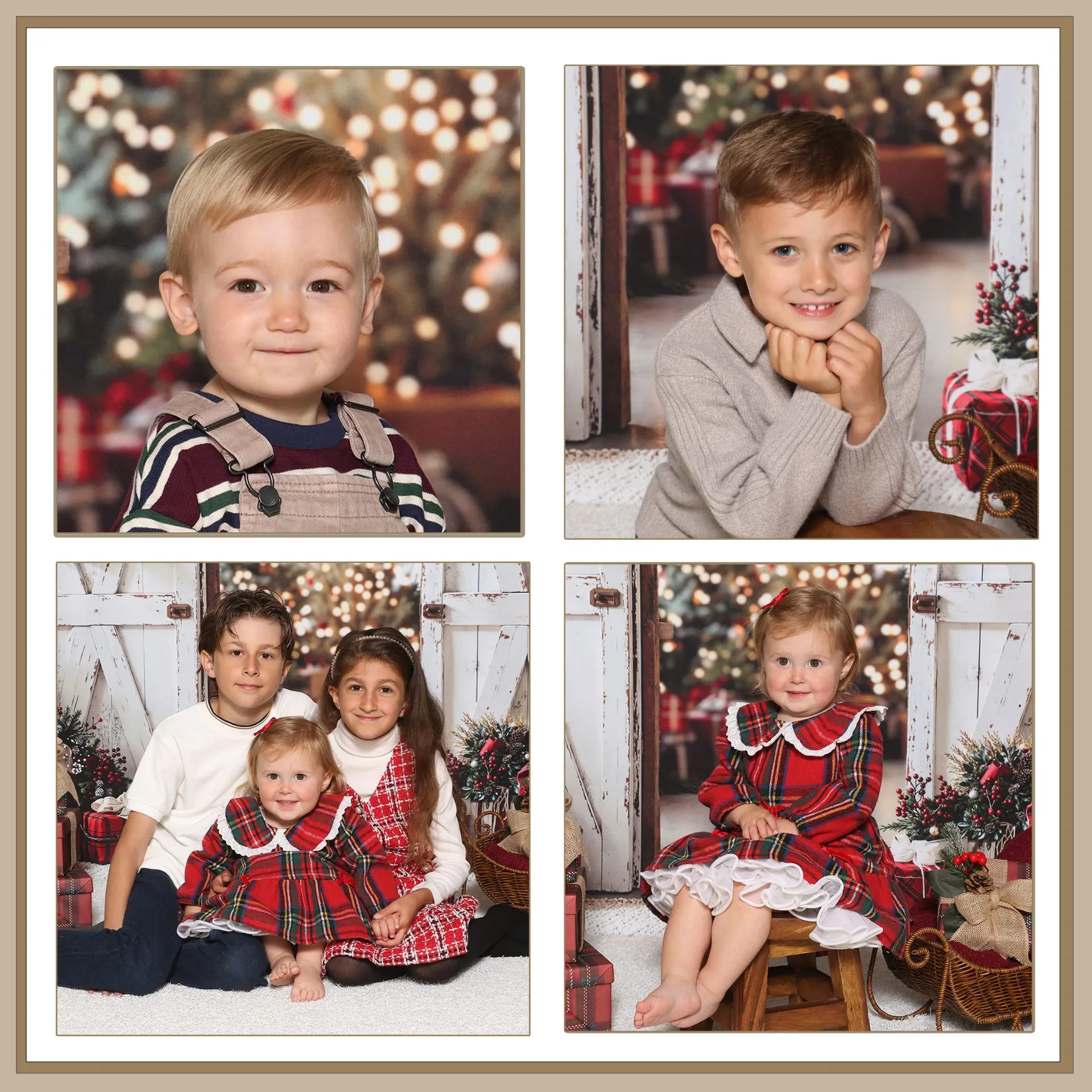 Nursery Children photographed on a Christmas portrait set